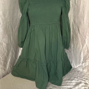 Elegant Long Sleeve Green Dress